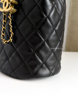 Chanel Bucket Bag Mini Pearl Crush | Black Lambskin Brushed Gold Hardware-details