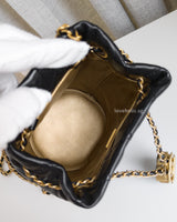 Chanel Bucket Bag Mini Pearl Crush | Black Lambskin Brushed Gold Hardware-details