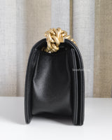Chanel Boy Small | Black Caviar Brushed Gold Hardware-side