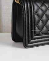 Chanel Boy Small | Black Caviar Brushed Gold Hardware-details