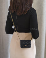 Chanel Flap Card holder On Chain | Black Caviar Light Gold Hardware-model