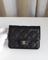 Chanel Flap Card holder On Chain | Black Caviar Light Gold Hardware-front1