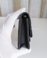 Chanel Flap Card holder On Chain | Black Caviar Light Gold Hardware-side