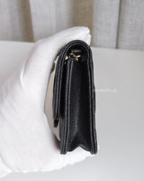Chanel Flap Card holder On Chain | Black Caviar Light Gold Hardware-details