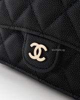 Chanel Flap Card holder On Chain | Black Caviar Light Gold Hardware-details