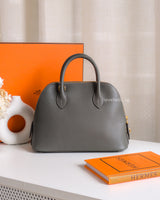 Hermes Bolide 25 Evercolor Leather | Gris Meyer Gold Hardware-front