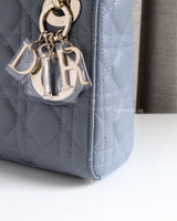 Dior Lady Dior Mini | Cloud Blue Lambskin Light Gold Hardware-details