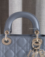 Dior Lady Dior Mini | Cloud Blue Lambskin Light Gold Hardware-details