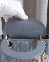 Dior Lady Dior Mini | Cloud Blue Lambskin Light Gold Hardware-details