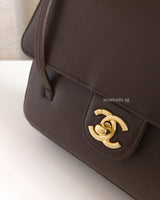 Chanel Preppy Coco Small | 26B Brown Caviar Brushed Gold Hardware-details
