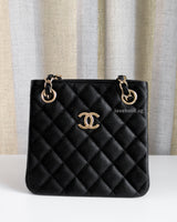 Chanel Bucket Bag Small | 23P Black Caviar Light Gold Hardware-front1