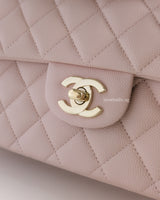 Chanel Classic Flap Small | 21C Rose Claire Light Pink Caviar Light Gold Hardware-details