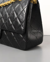 Chanel Reissue 2.55 224 Small | Black Aged Calfskin Brushed Gold Hardware-details