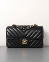 Chanel Classic Flap Chevron Mini Rectangle | Black Lambskin Light Gold Hardware-front1