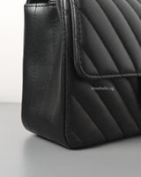 Chanel Classic Flap Chevron Mini Rectangle | Black Lambskin Light Gold Hardware-details