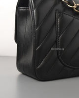 Chanel Classic Flap Chevron Mini Rectangle | Black Lambskin Light Gold Hardware-details