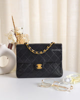 Chanel Vintage Classic Flap 20cm Mini Square | Black Lambskin 24K Gold Hardware-front