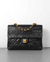 Chanel Vintage Classic Flap 20cm Mini Square | Black Lambskin 24K Gold Hardware-front1