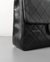 Chanel Vintage Classic Flap 20cm Mini Square | Black Lambskin 24K Gold Hardware-details