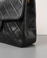 Chanel Vintage Classic Flap 20cm Mini Square | Black Lambskin 24K Gold Hardware-details