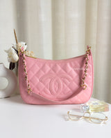 Chanel Vintage Half Moon Hobo Bag Sakura Pink Caviar 24K Gold Hardware-front