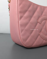 Chanel Vintage Half Moon Hobo Bag Sakura Pink Caviar 24K Gold Hardware-details