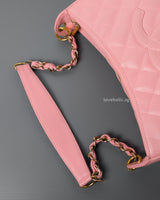 Chanel Vintage Half Moon Hobo Bag Sakura Pink Caviar 24K Gold Hardware-details