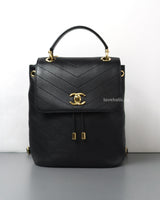 Chevron Backpack | Black Calfskin Light Gold Hardware