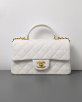 Chanel Mini Rectangle with Top Handle 21S Ivory Caviar Brushed Gold Hardware-front1