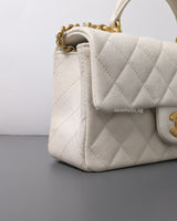 Chanel Mini Rectangle with Top Handle 21S Ivory Caviar Brushed Gold Hardware-details