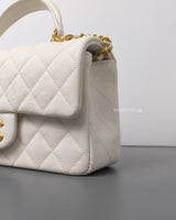 Chanel Mini Rectangle with Top Handle 21S Ivory Caviar Brushed Gold Hardware-details