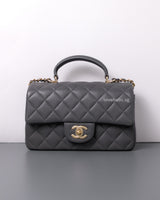 Chanel Mini Rectangle with Top Handle 22A Grey Lambskin Light Gold Hardware-front1