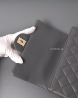 Chanel Mini Rectangle with Top Handle 22A Grey Lambskin Light Gold Hardware-details
