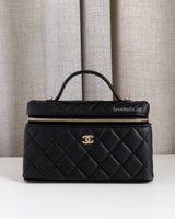 Chanel Top Handle Vanity On Chain LP | Black Caviar Light Gold Hardware-front1
