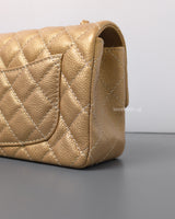 Chanel Mini Rectangle 15C Gold Caviar Brushed Gold Hardware-details