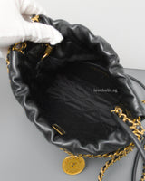 Chanel Chanel 22 Mini | Black Calfskin Brushed Gold Hardware-details