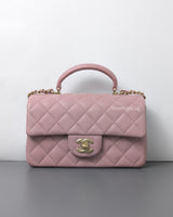 Chanel Mini Rectangle with Top Handle 24P Pink Lambskin Light Gold Hardware-front1