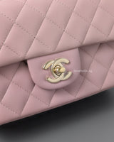 Chanel Mini Rectangle with Top Handle 24P Pink Lambskin Light Gold Hardware-details