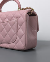 Chanel Mini Rectangle with Top Handle 24P Pink Lambskin Light Gold Hardware-details