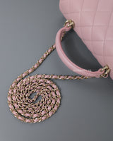Chanel Mini Rectangle with Top Handle 24P Pink Lambskin Light Gold Hardware-details