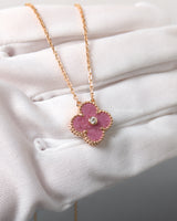 Van Cleef & Arpels VCA Vintage Alhambra Necklace 2021 Holiday Pendant | Rhodonite with Diamond 18K Rose Gold-model