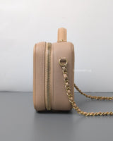 Chanel Filigree Vanity Case Mini | Beige Caviar Brushed Gold Hardware-details