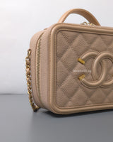 Chanel Filigree Vanity Case Mini | Beige Caviar Brushed Gold Hardware-details