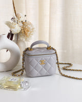 Chanel Top Handle Vanity On Chain Mini | Grey Lambskin Brushed Gold Hardware-front