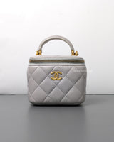 Chanel Top Handle Vanity On Chain Mini | Grey Lambskin Brushed Gold Hardware-front1
