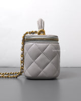 Chanel Top Handle Vanity On Chain Mini | Grey Lambskin Brushed Gold Hardware-side