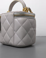 Chanel Top Handle Vanity On Chain Mini | Grey Lambskin Brushed Gold Hardware-details