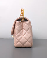 Chanel Seasonal Top Handle Flap Bag Rose Claire Lambskin Brushed Gold Hardware-details
