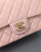 Chanel Seasonal Top Handle Flap Bag Rose Claire Lambskin Brushed Gold Hardware-details