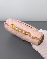 Chanel Seasonal Top Handle Flap Bag Rose Claire Lambskin Brushed Gold Hardware-details